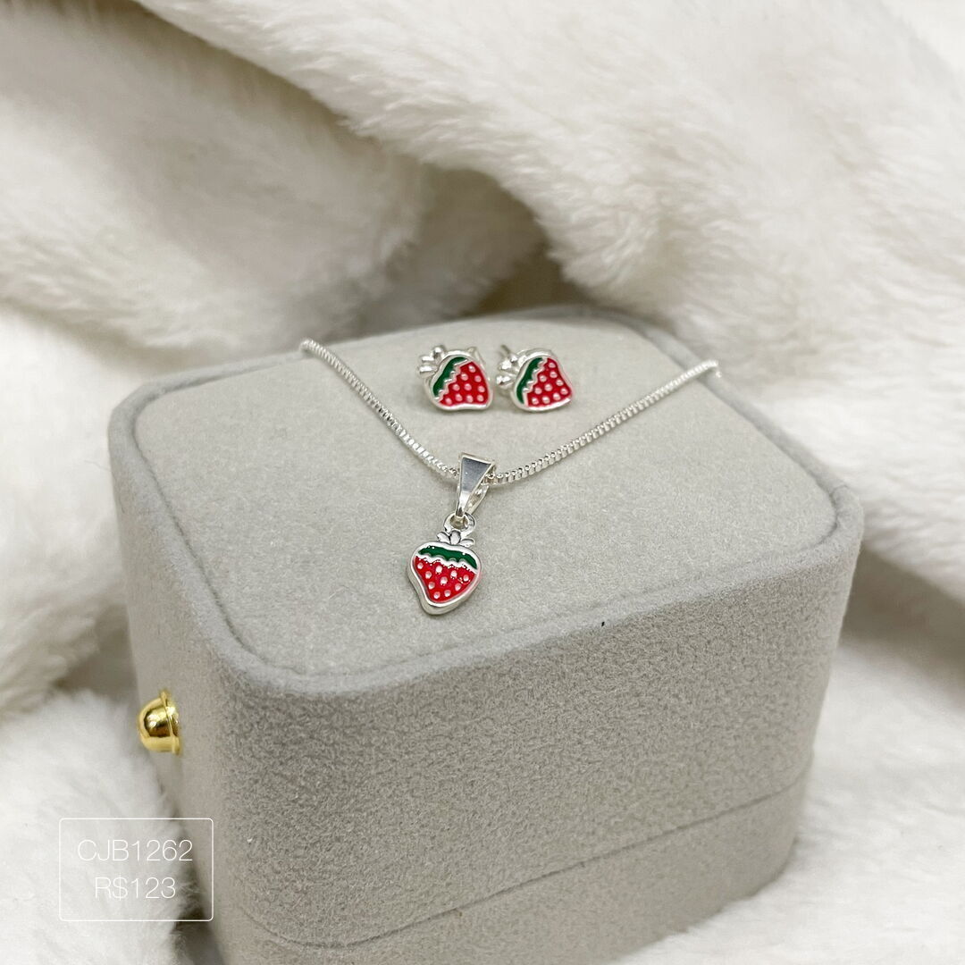 Conjunto Infantil Moranguinho Esmaltado Prateado